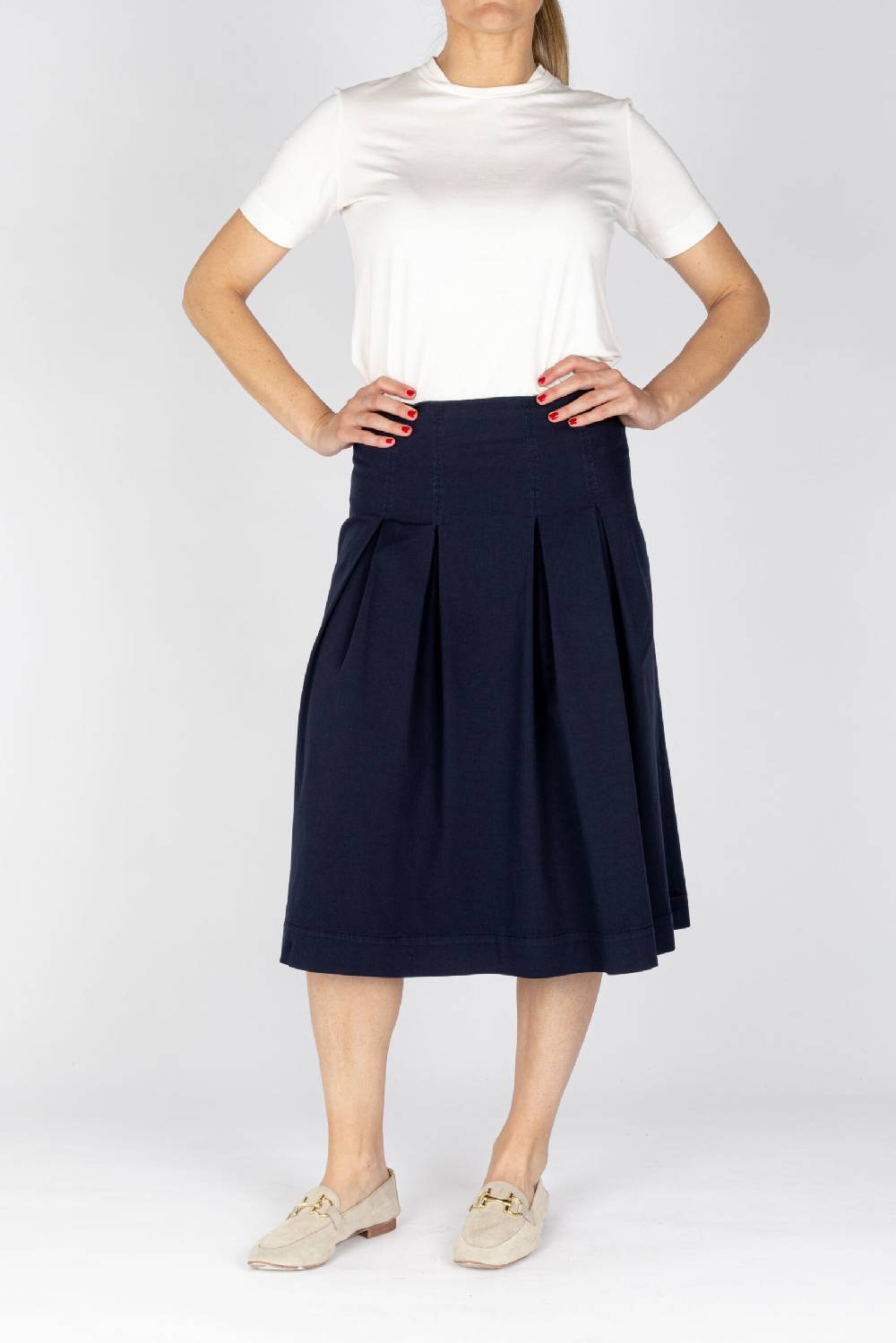 ﻿L.Pucci Gonna svasata a vita leggermente alta tessuto gabardina stretch colore blu Nuova