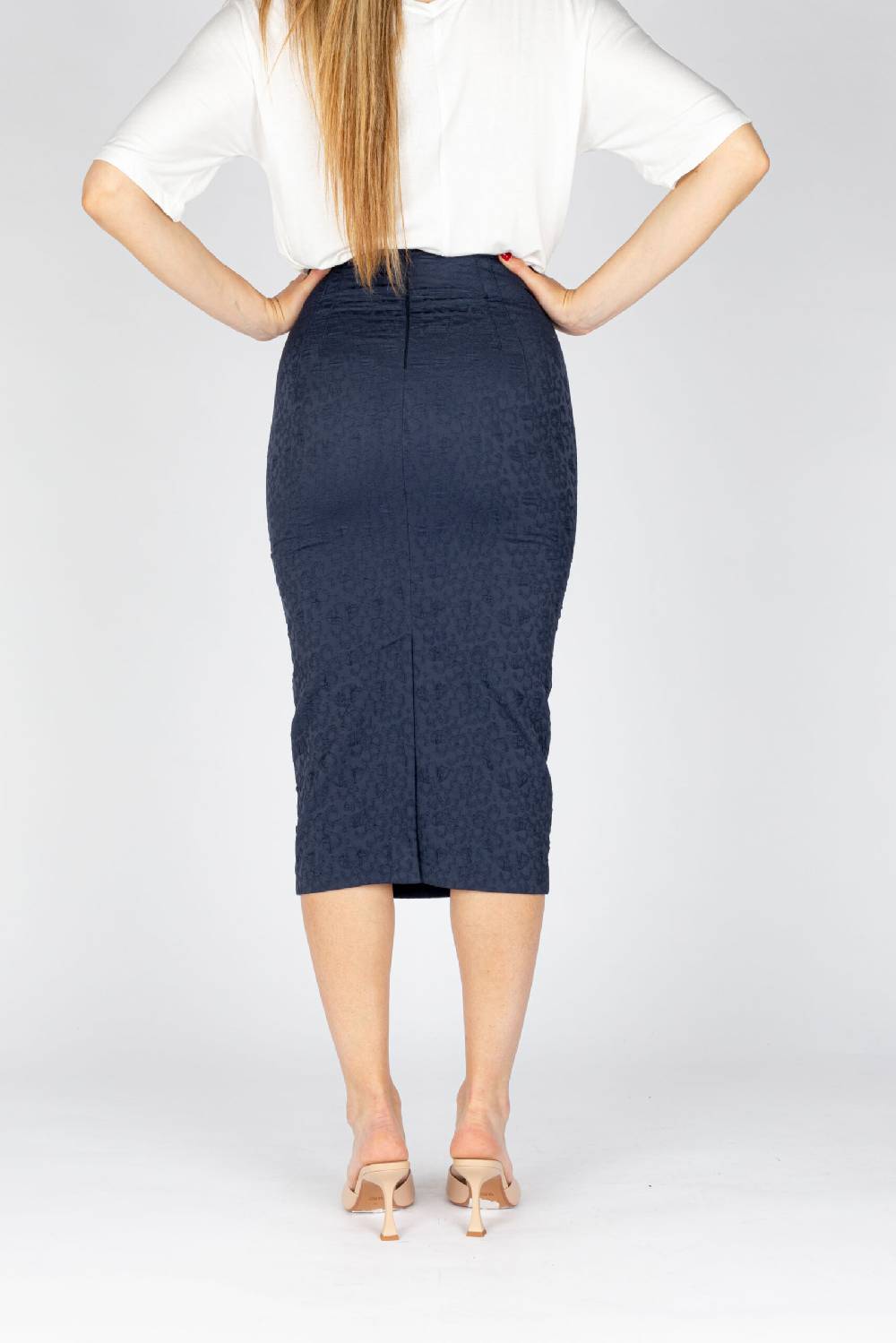 L.Pucci Gonna a tubino vita alta effetto bustier tessuto jacquard fiore colore blu Acquista Ora