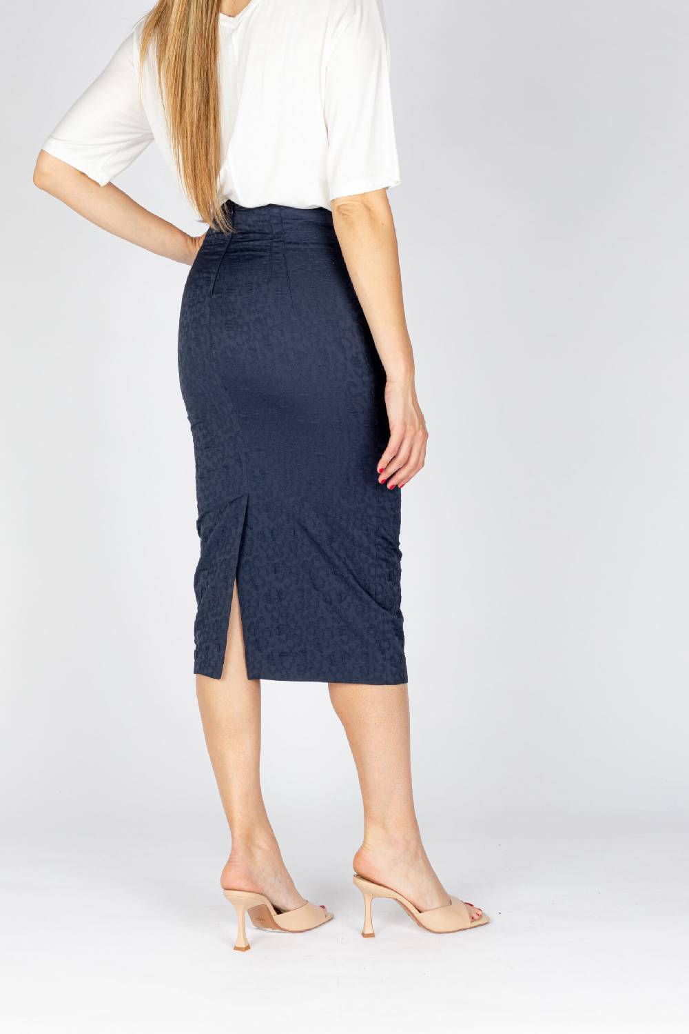 L.Pucci Gonna a tubino vita alta effetto bustier tessuto jacquard fiore colore blu Acquista Ora