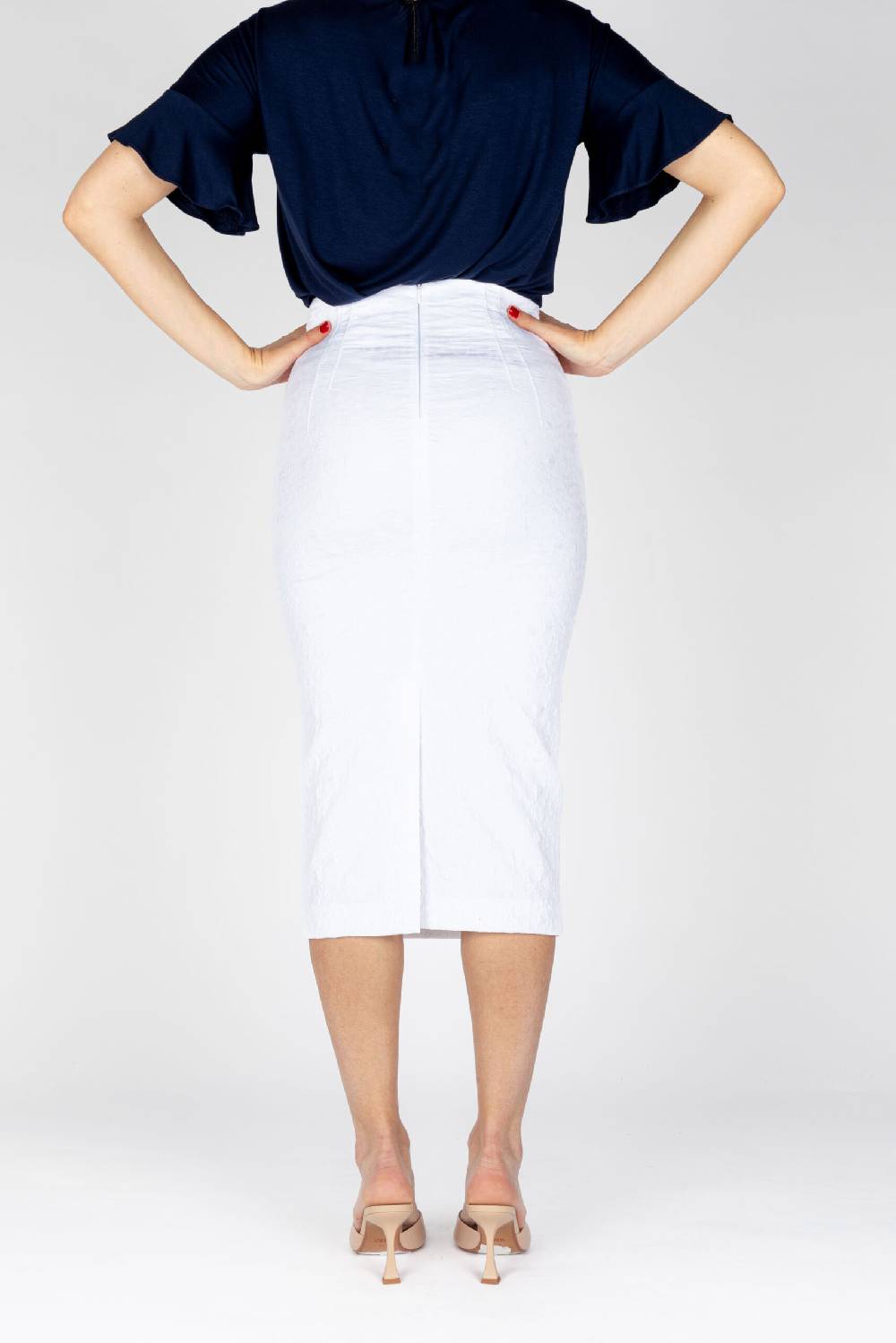 L.Pucci Gonna a tubino vita alta effetto bustier tessuto jacquard fiore colore bianco Italia