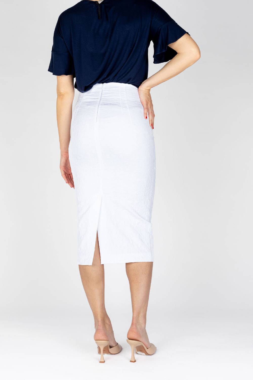 L.Pucci Gonna a tubino vita alta effetto bustier tessuto jacquard fiore colore bianco Italia