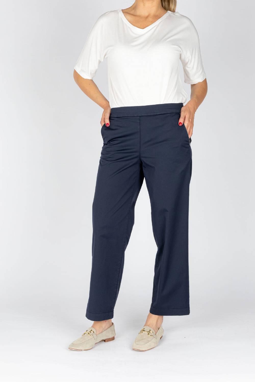 L.Pucci Pantaloni a gamba morbida tessuto popeline stretch colore blu Sottocosto