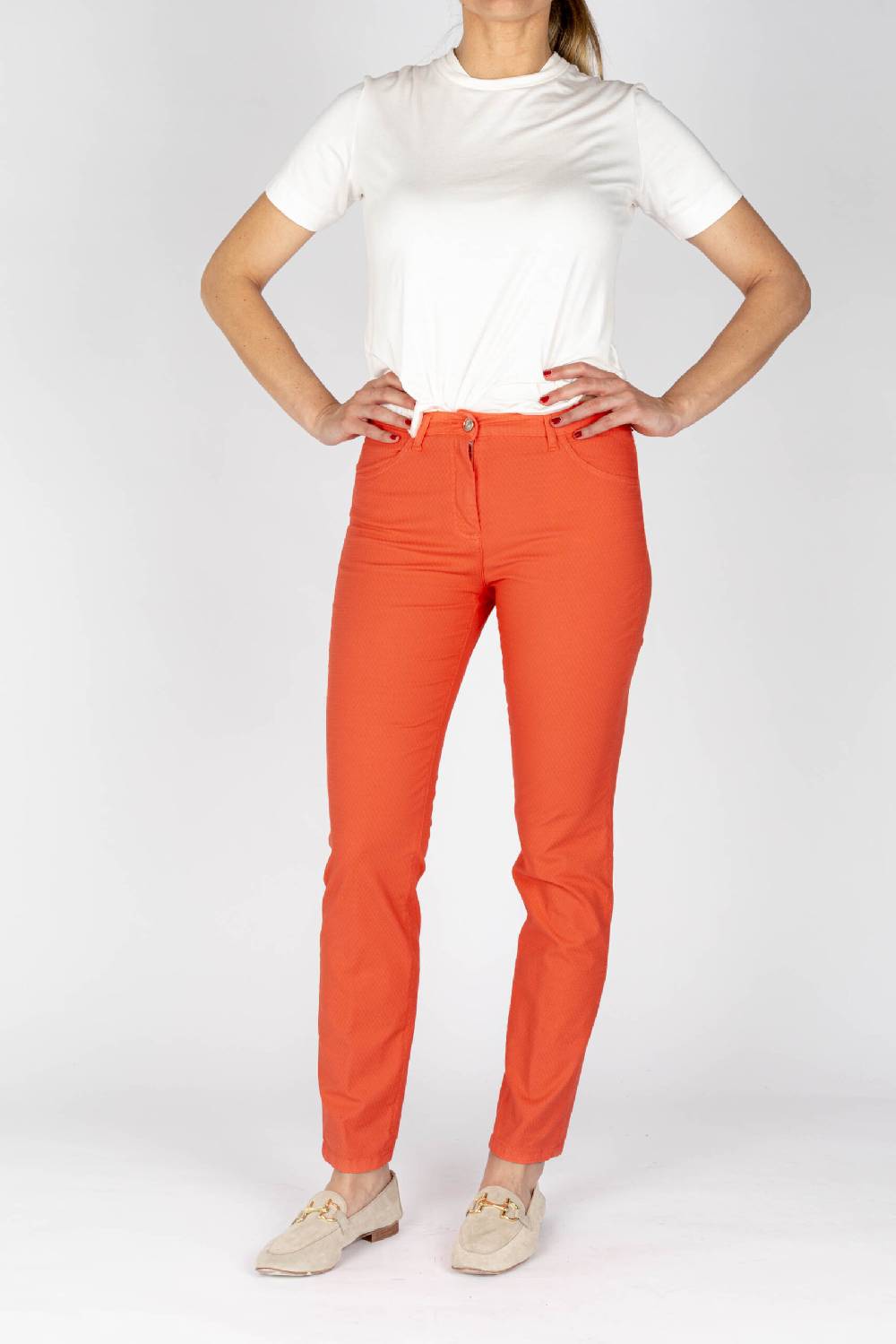 L.Pucci Pantaloni jeans colore corallo tessuto cotone armaturato Spedizione Gratuita