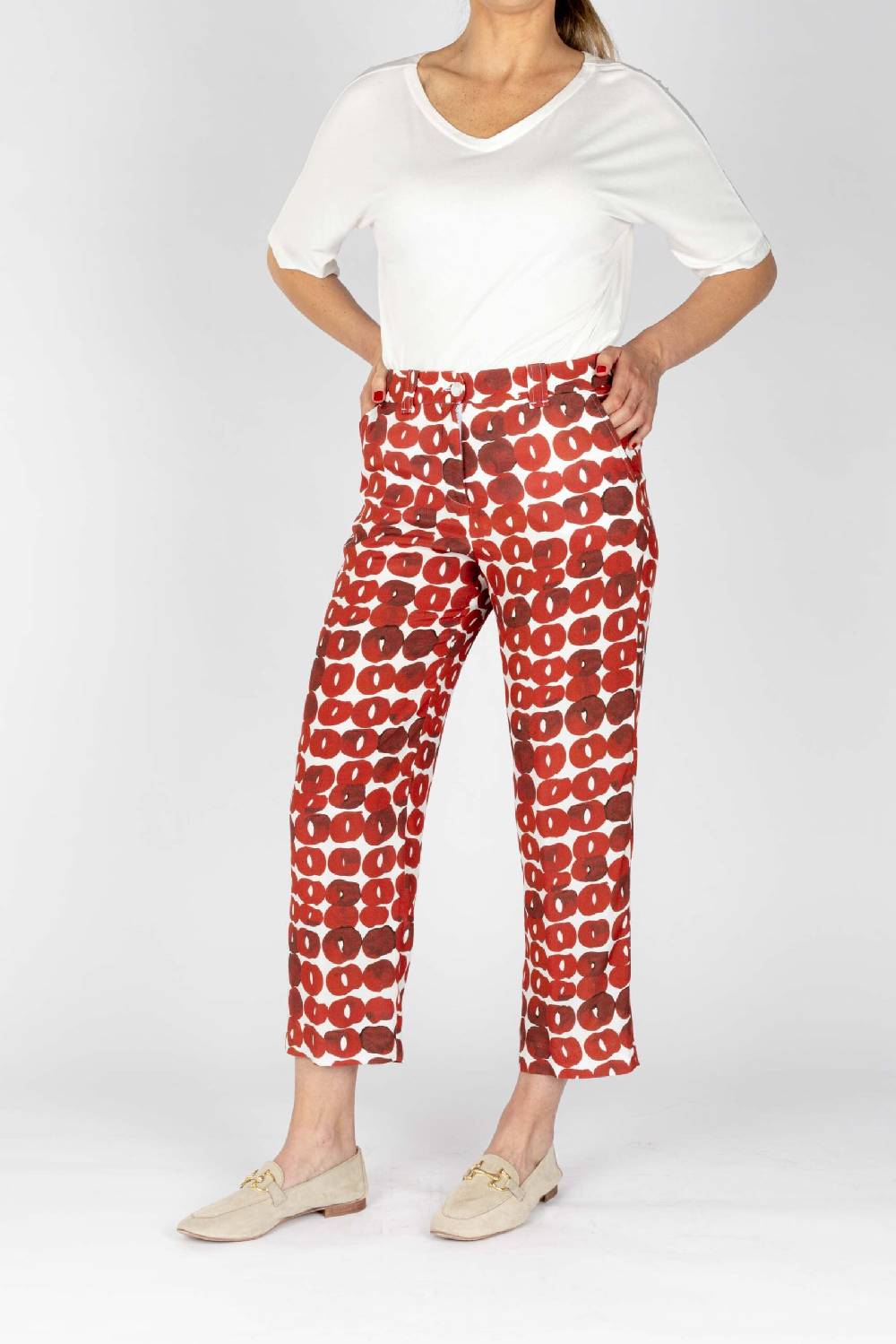 L.Pucci Pantaloni colore paprika gamba larga tessuto viscosa stampa cerchio Negozi Online