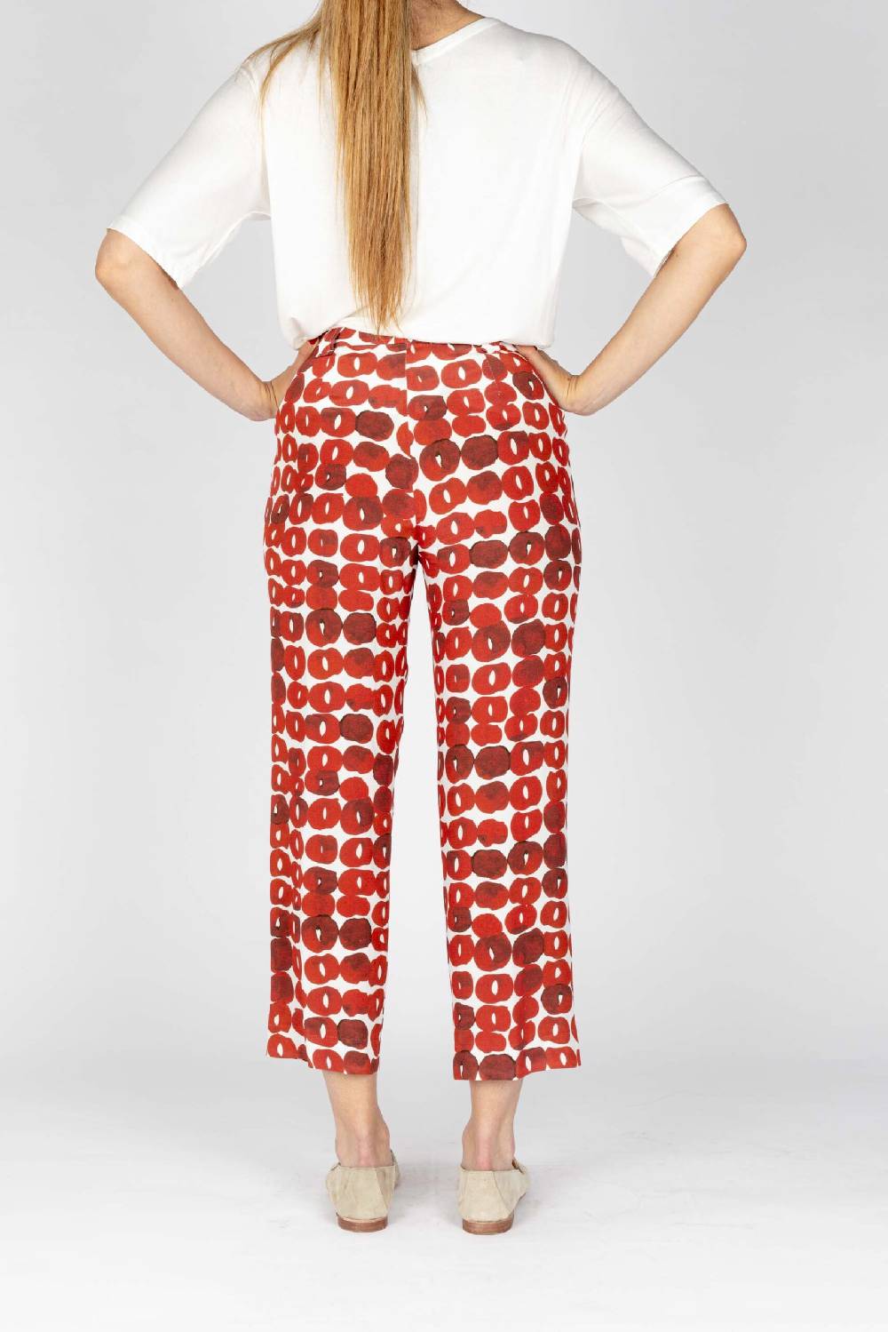 L.Pucci Pantaloni colore paprika gamba larga tessuto viscosa stampa cerchio Negozi Online