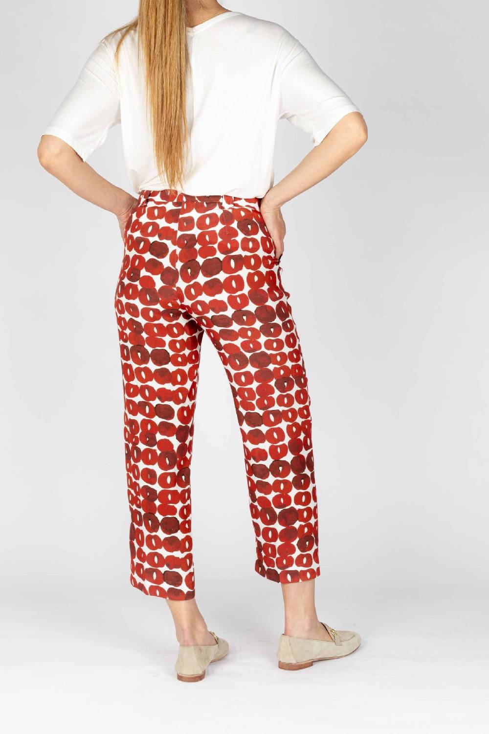 L.Pucci Pantaloni colore paprika gamba larga tessuto viscosa stampa cerchio Negozi Online