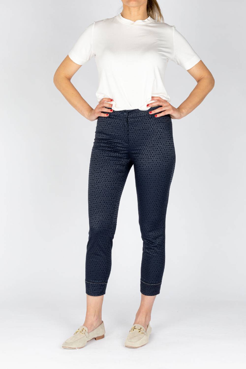 L.Pucci Pantaloni modello capri tessuto cotone operato colore blu disegno quadretto Shopping Online