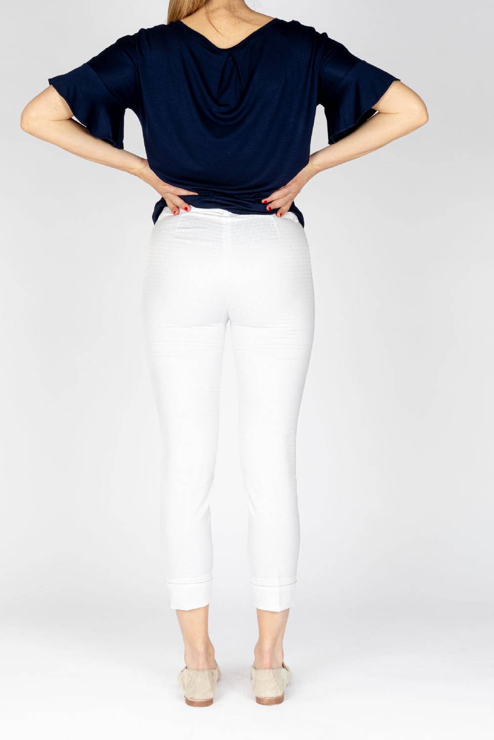 L.Pucci Pantaloni modello capri tessuto cotone operato colore bianco disegno quadretto Affare Del Giorno