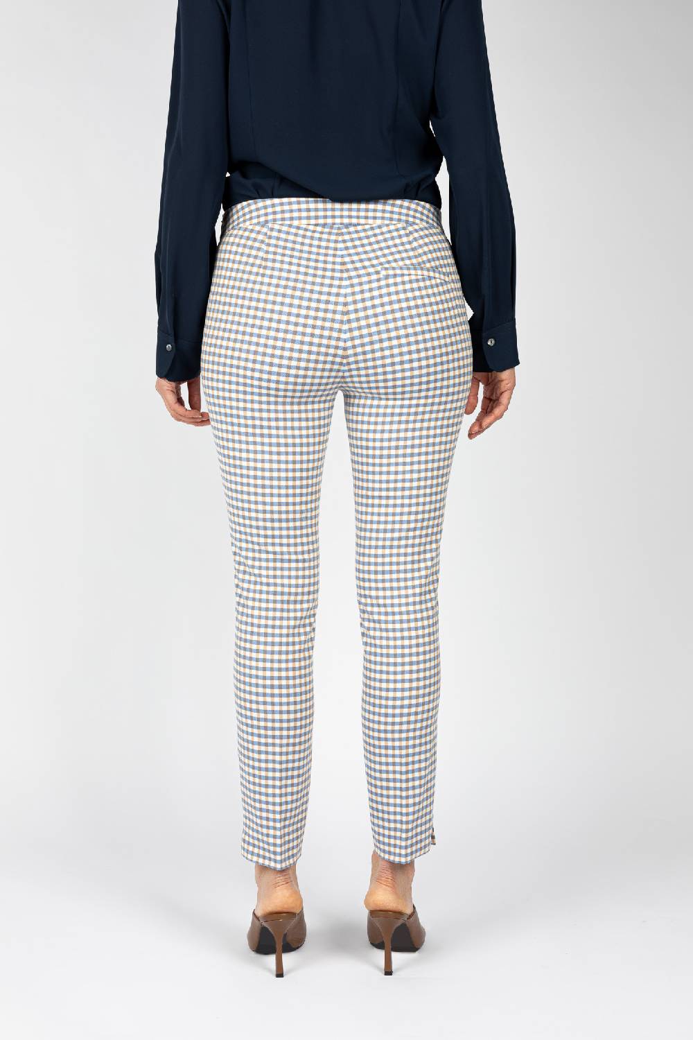 L.Pucci Pantaloni tessuto disegno quadretto colore celeste, linea a sigaretta Online