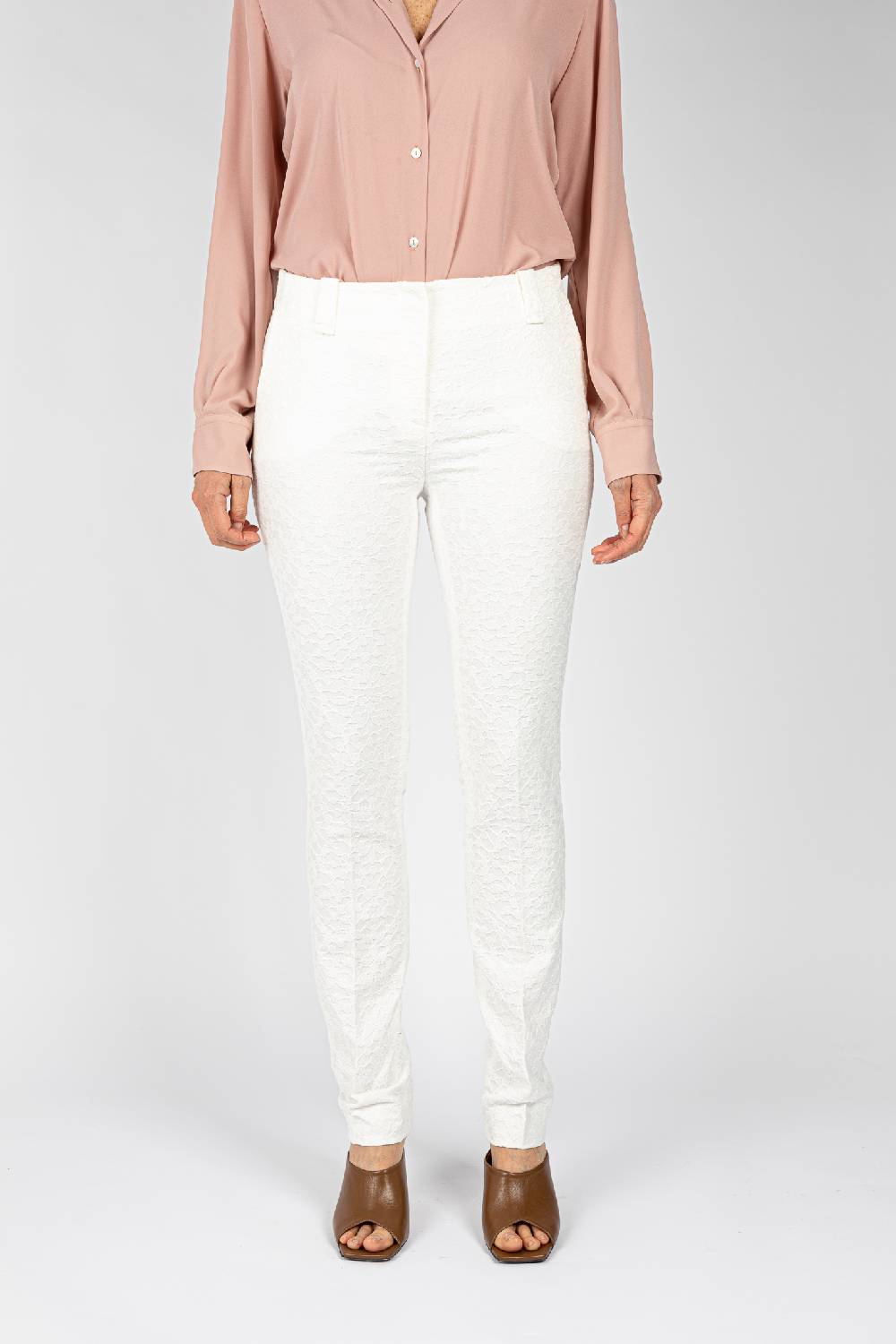 L.Pucci Pantaloni tessuto jacquard colore bianco, gamba regolare Vendita Calda