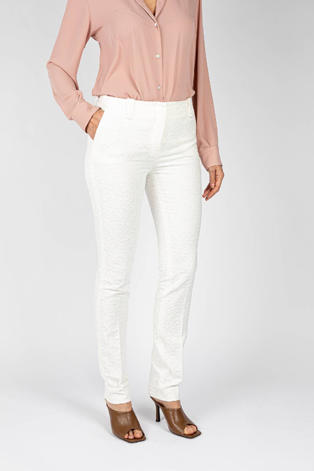 L.Pucci Pantaloni tessuto jacquard colore bianco, gamba regolare Vendita Calda