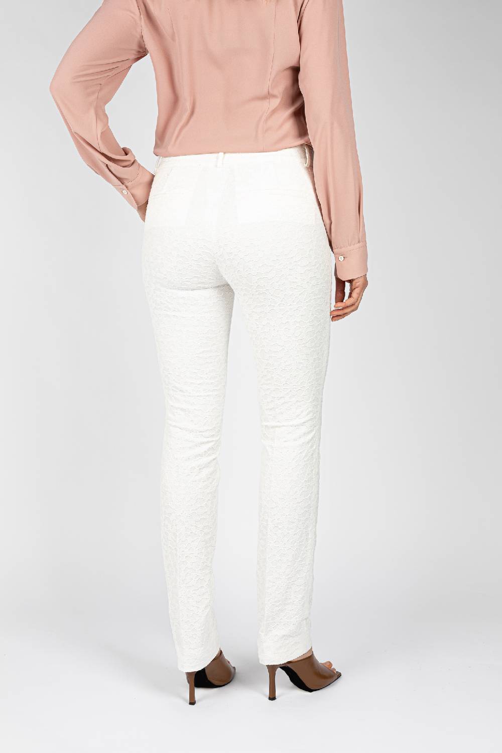 L.Pucci Pantaloni tessuto jacquard colore bianco, gamba regolare Vendita Calda