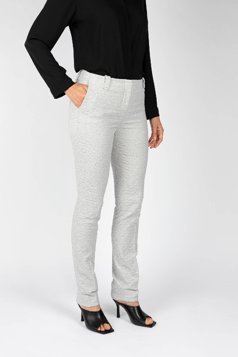 L.Pucci Pantaloni tessuto jacquard colore ghiaccio, gamba regolare Comprare a buon mercato