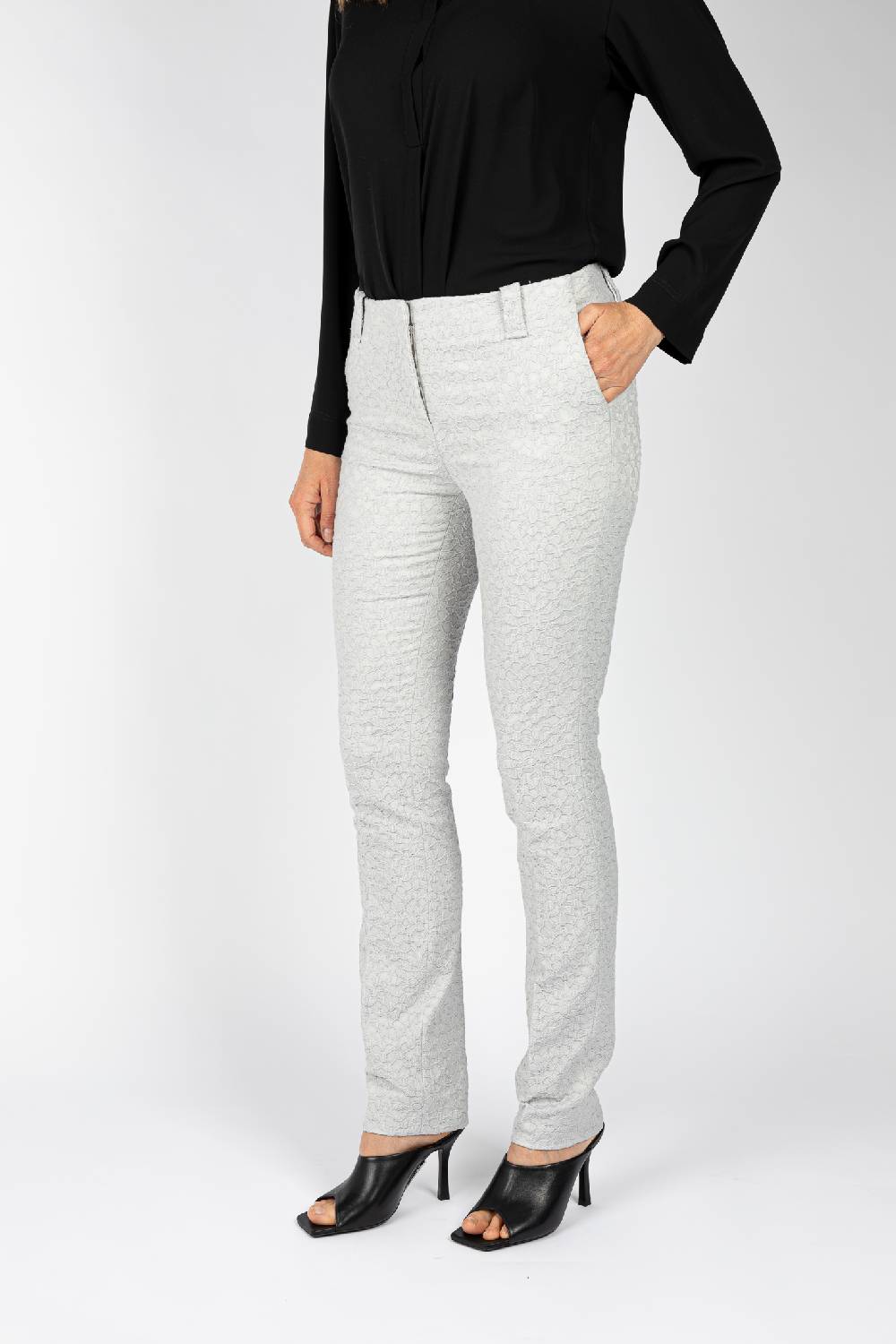 L.Pucci Pantaloni tessuto jacquard colore ghiaccio, gamba regolare Comprare a buon mercato