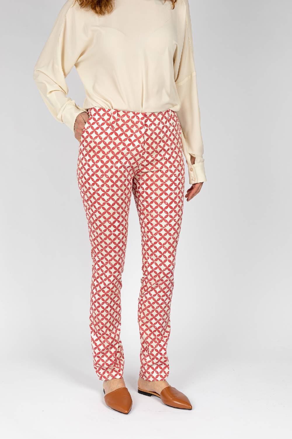 L.Pucci Pantaloni tessuto fantasia a cerchi rosso, gamba regolare Saldi Di Fabbrica