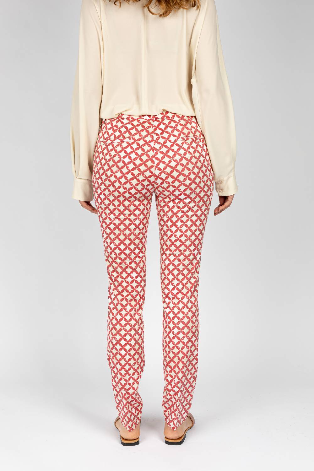 L.Pucci Pantaloni tessuto fantasia a cerchi rosso, gamba regolare Saldi Di Fabbrica