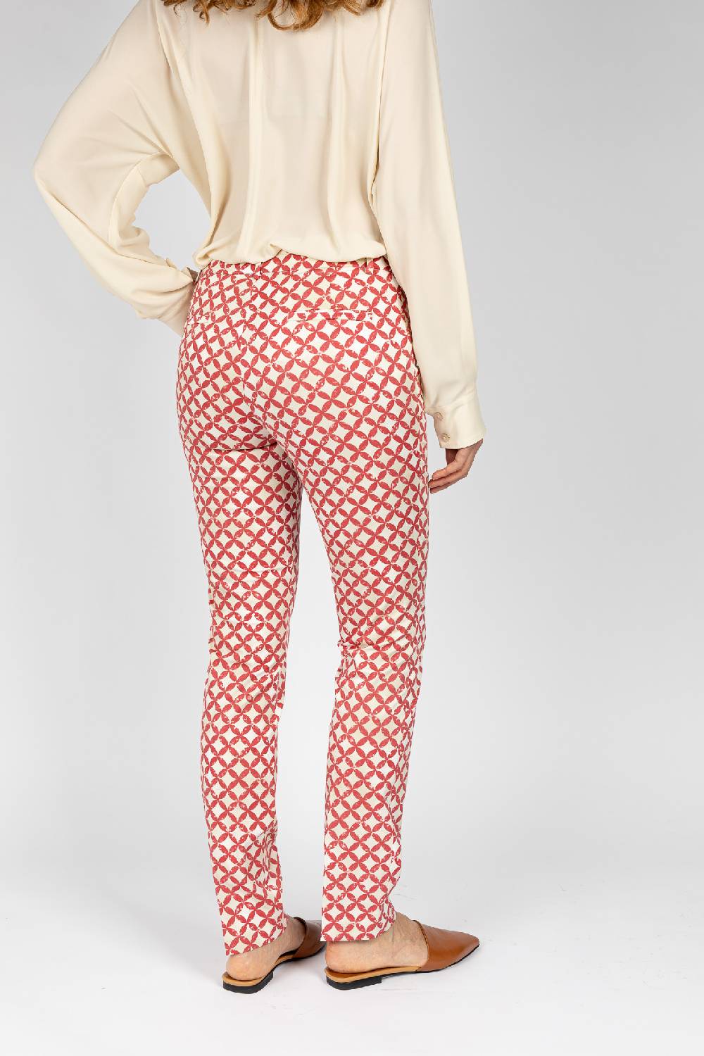 L.Pucci Pantaloni tessuto fantasia a cerchi rosso, gamba regolare Saldi Di Fabbrica