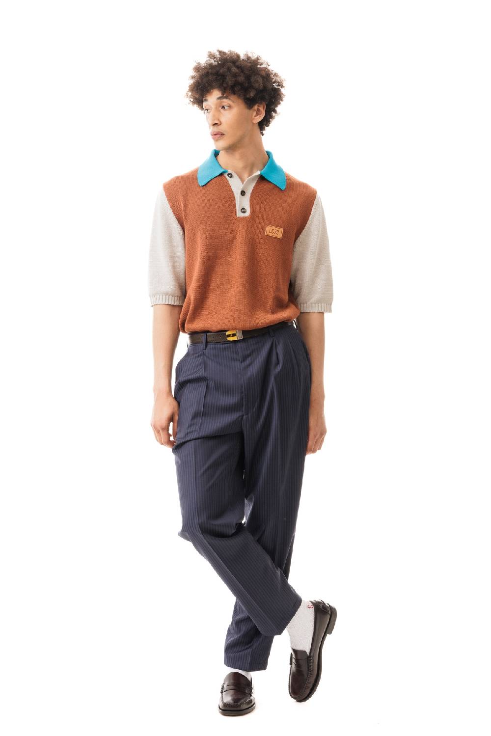 Lc23 Color Block Polo Sweater Camel Shopping Online