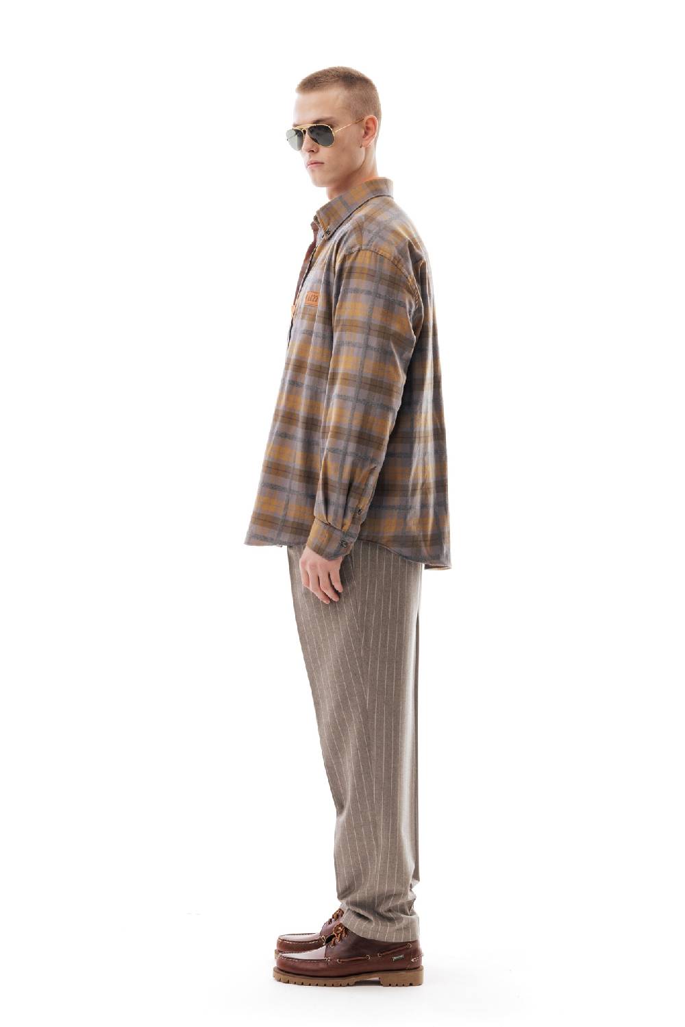 Lc23 Flannel Check Shirt Grey/Camel Vendita