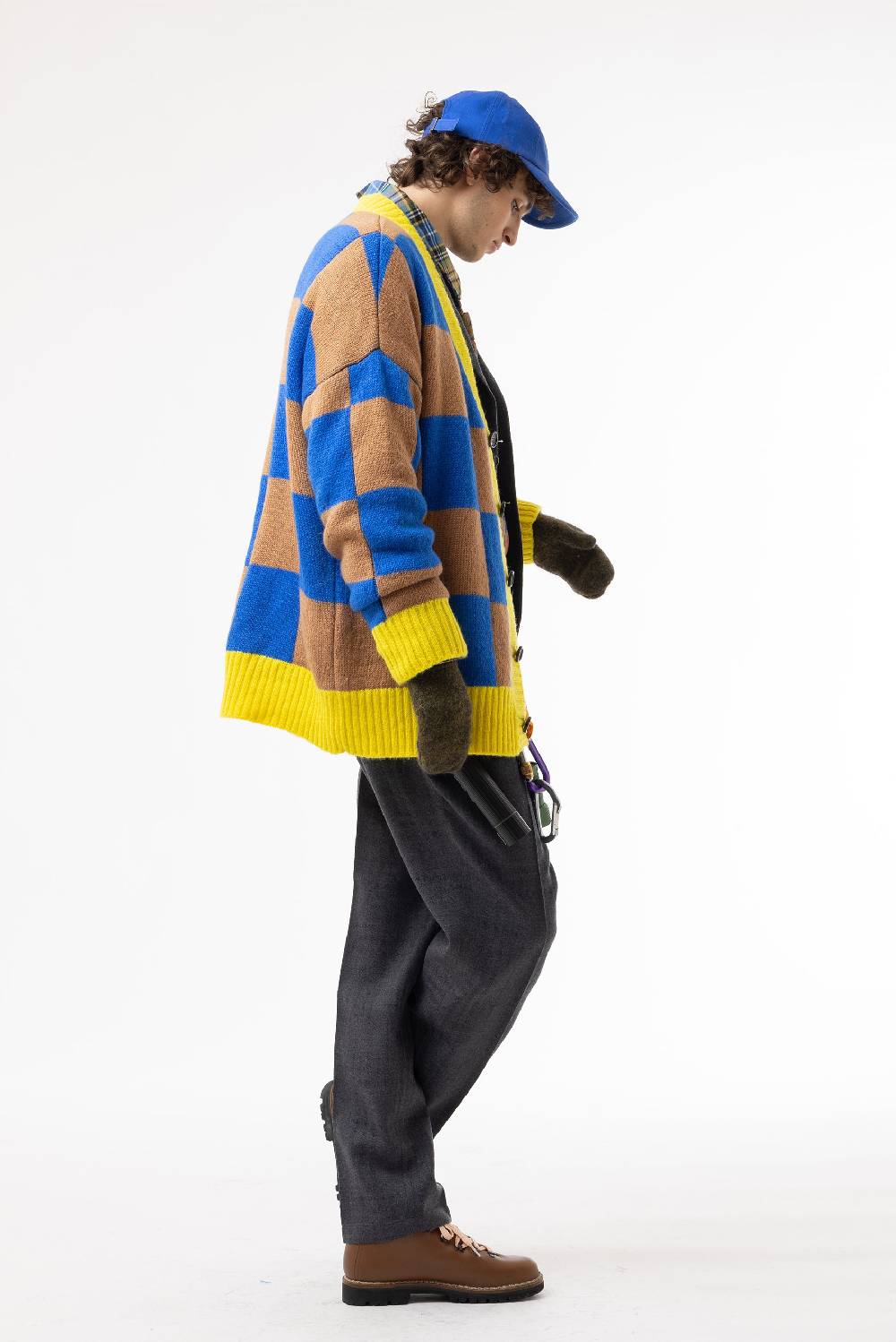 Lc23 Checkered Cardigan Camel/Blue/Yellow Sconto