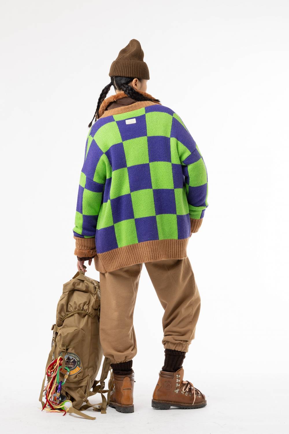 Lc23 Checkered Cardigan Green/Camel/Purple Offerta
