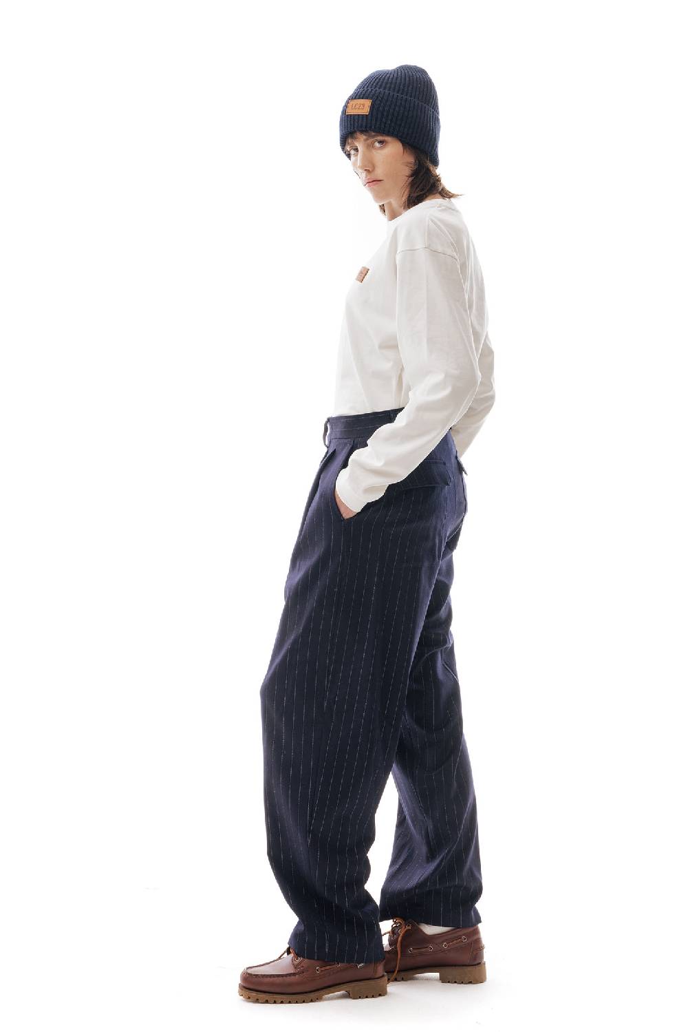 Lc23 Gessato Double Pence Trousers Navy Vendita Economica