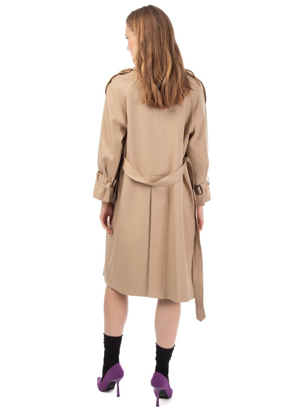 ﻿Le Volière Trench beige con frange in suede Nuova