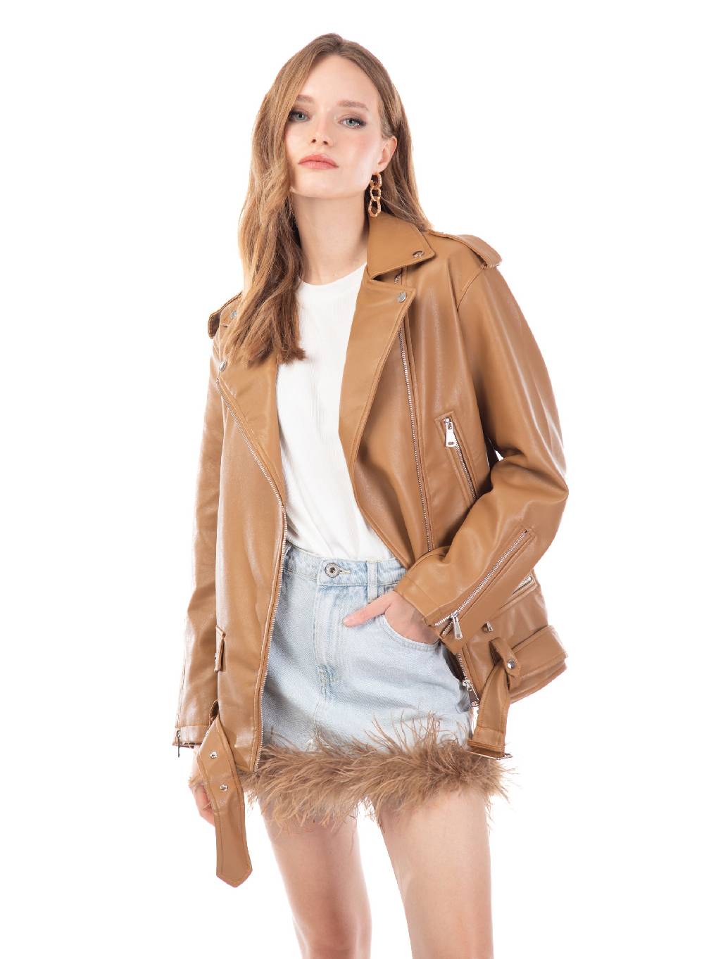 Le Volière Giacca oversize in ecopelle beige Vendita