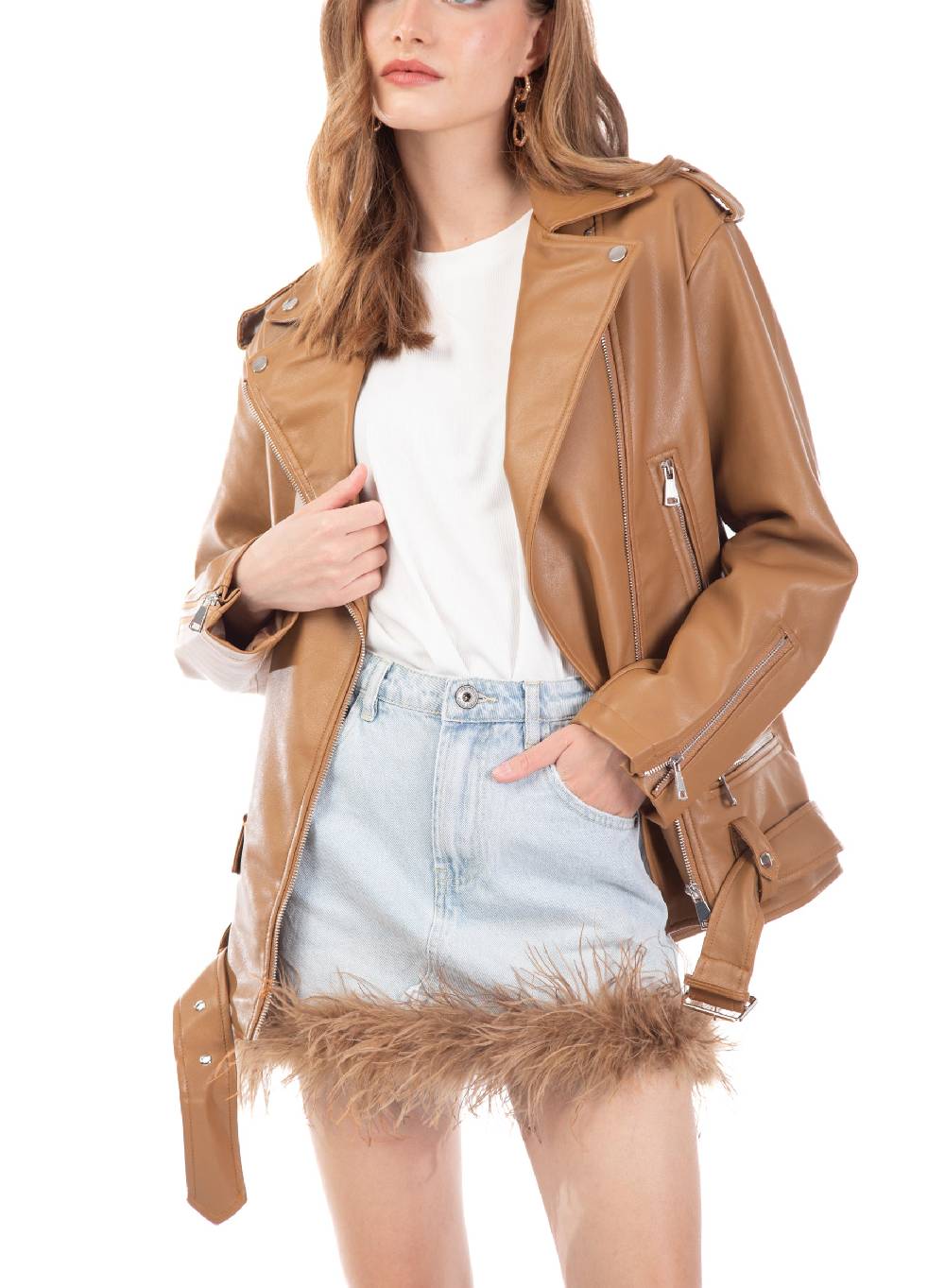 Le Volière Giacca oversize in ecopelle beige Vendita