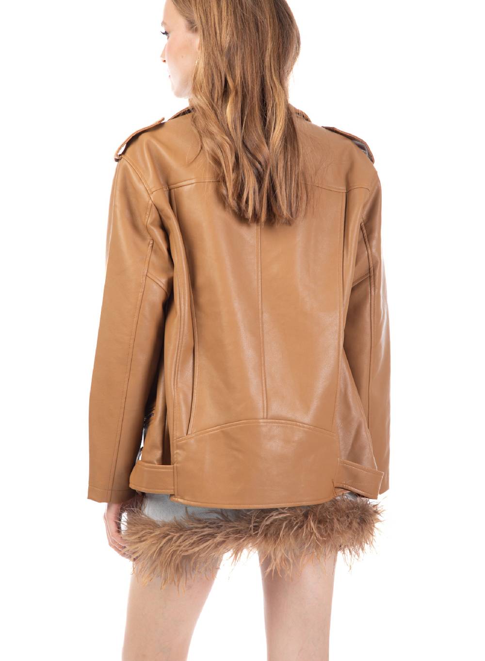 Le Volière Giacca oversize in ecopelle beige Vendita