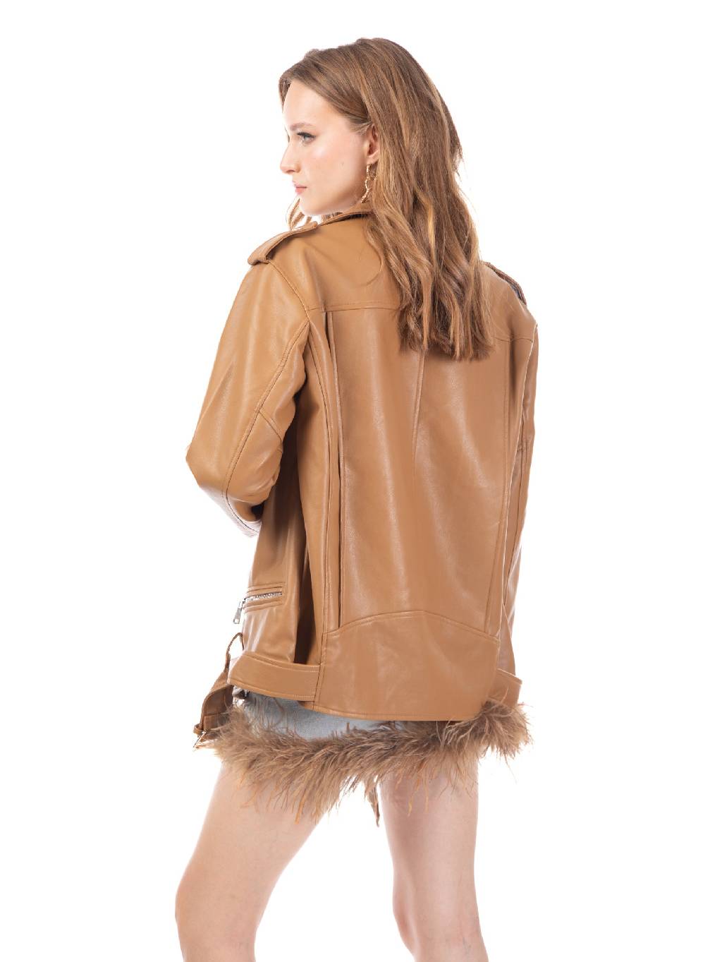 Le Volière Giacca oversize in ecopelle beige Vendita