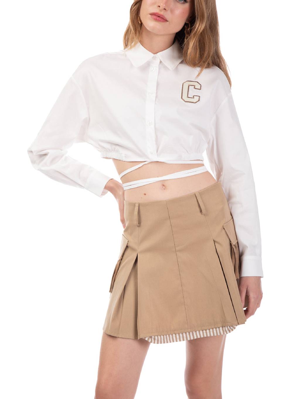 Le Volière Camicia in popeline bianca cropped Promozione Limitata