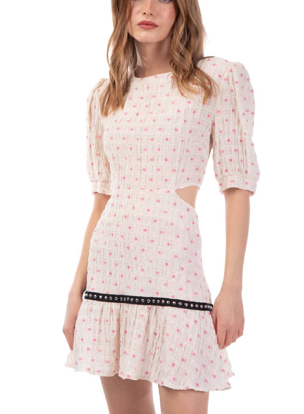 Le Volière Vestito crepon avorio con pois rosa Affare Del Giorno