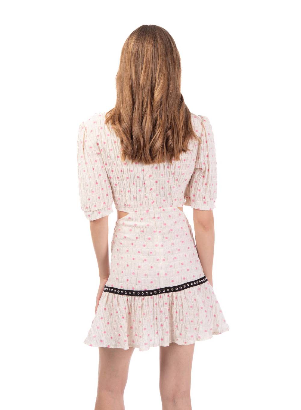 Le Volière Vestito crepon avorio con pois rosa Affare Del Giorno