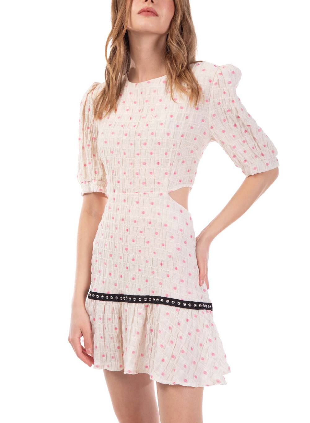 Le Volière Vestito crepon avorio con pois rosa Affare Del Giorno