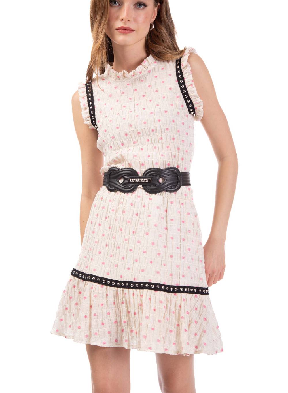 Le Volière Top crepon avorio con pois rosa Prezzo Ridotto