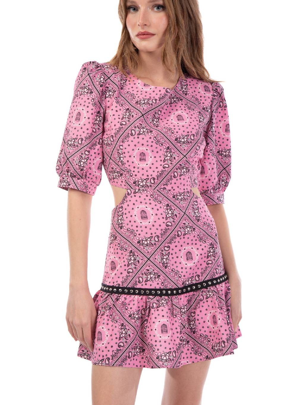 Le Volière Vestito bandana rosa con borchie Saldi