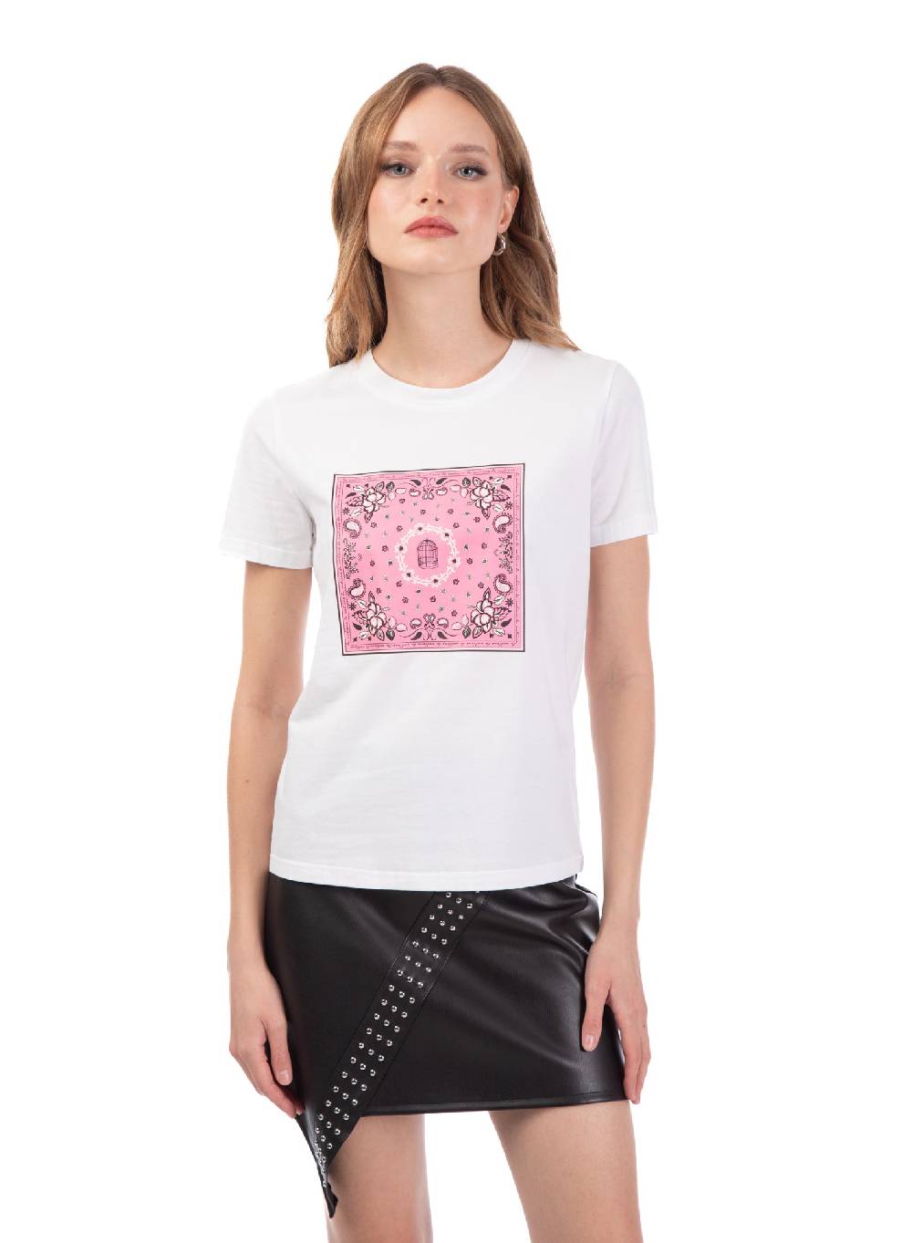 Le Volière T-shirt bianca o nera con stampa bandana Negozio