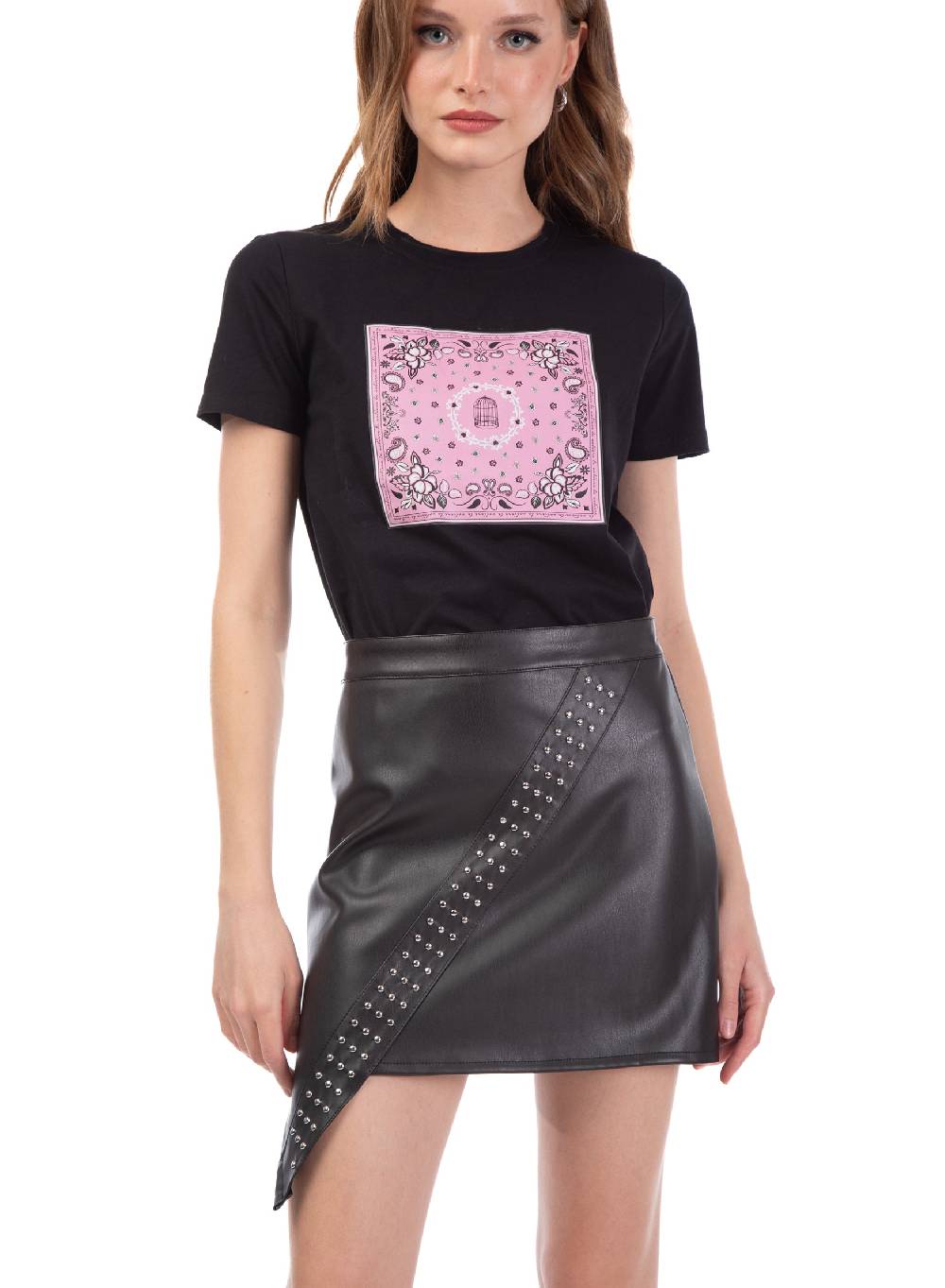 Le Volière T-shirt bianca o nera con stampa bandana Negozio