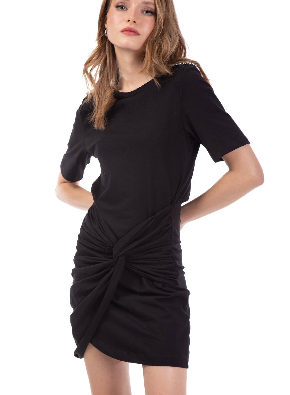 Le Volière Vestito in jersey nero con strass Moda