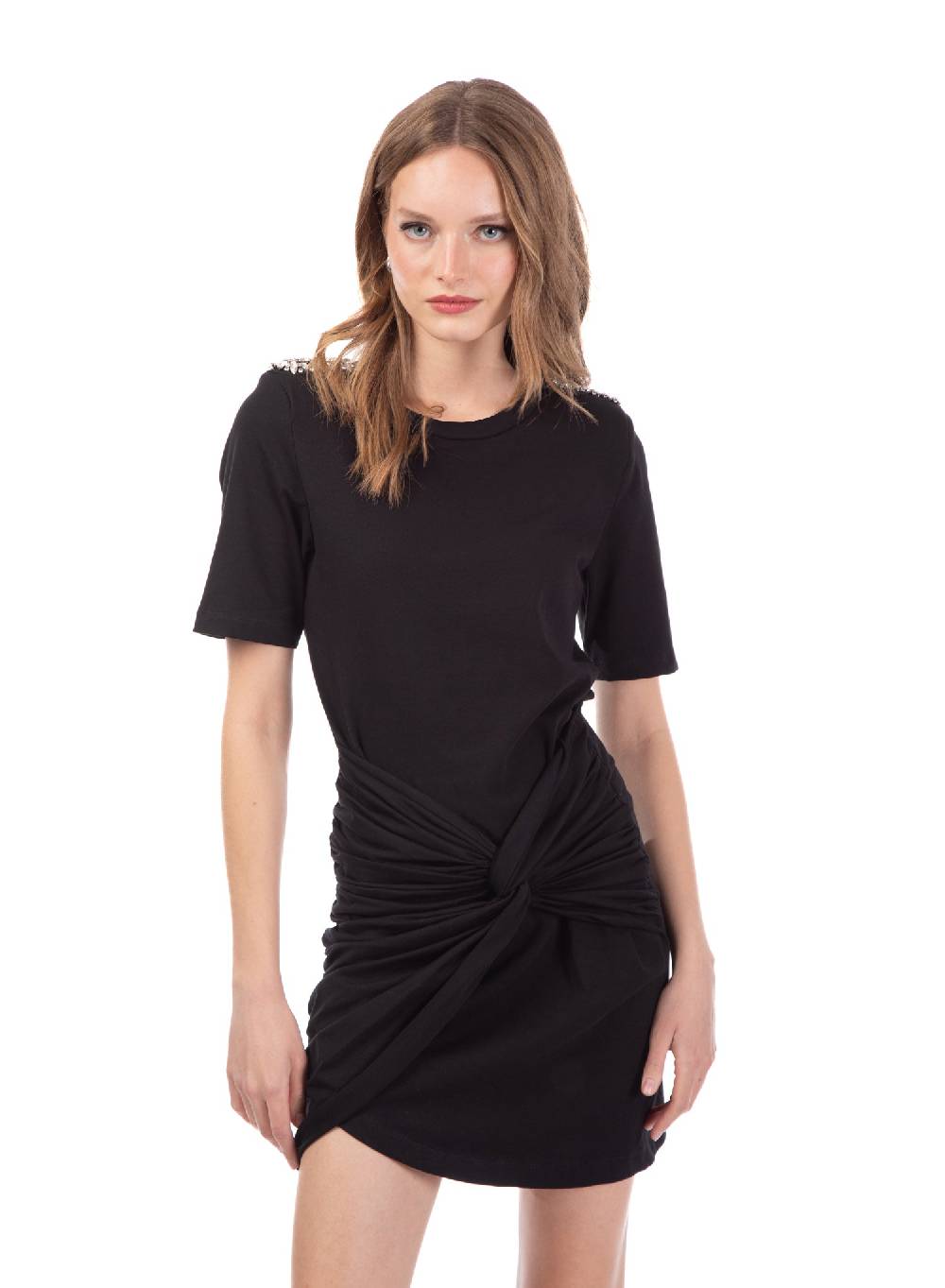 Le Volière Vestito in jersey nero con strass Moda
