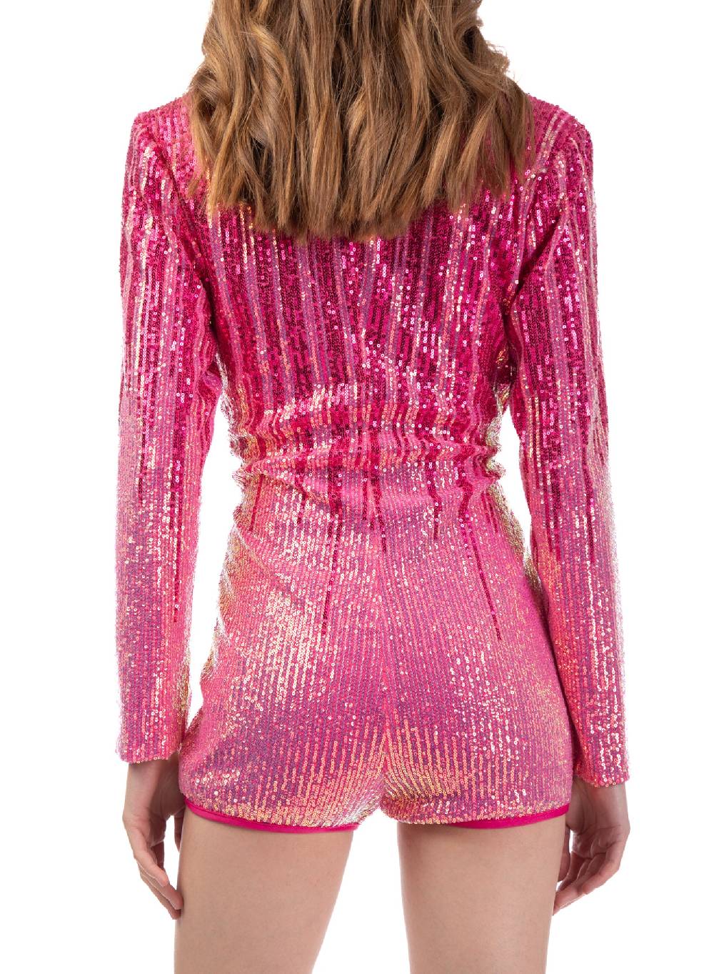 Le Volière Jumpsuit di paillettes rosa degradè Vendita