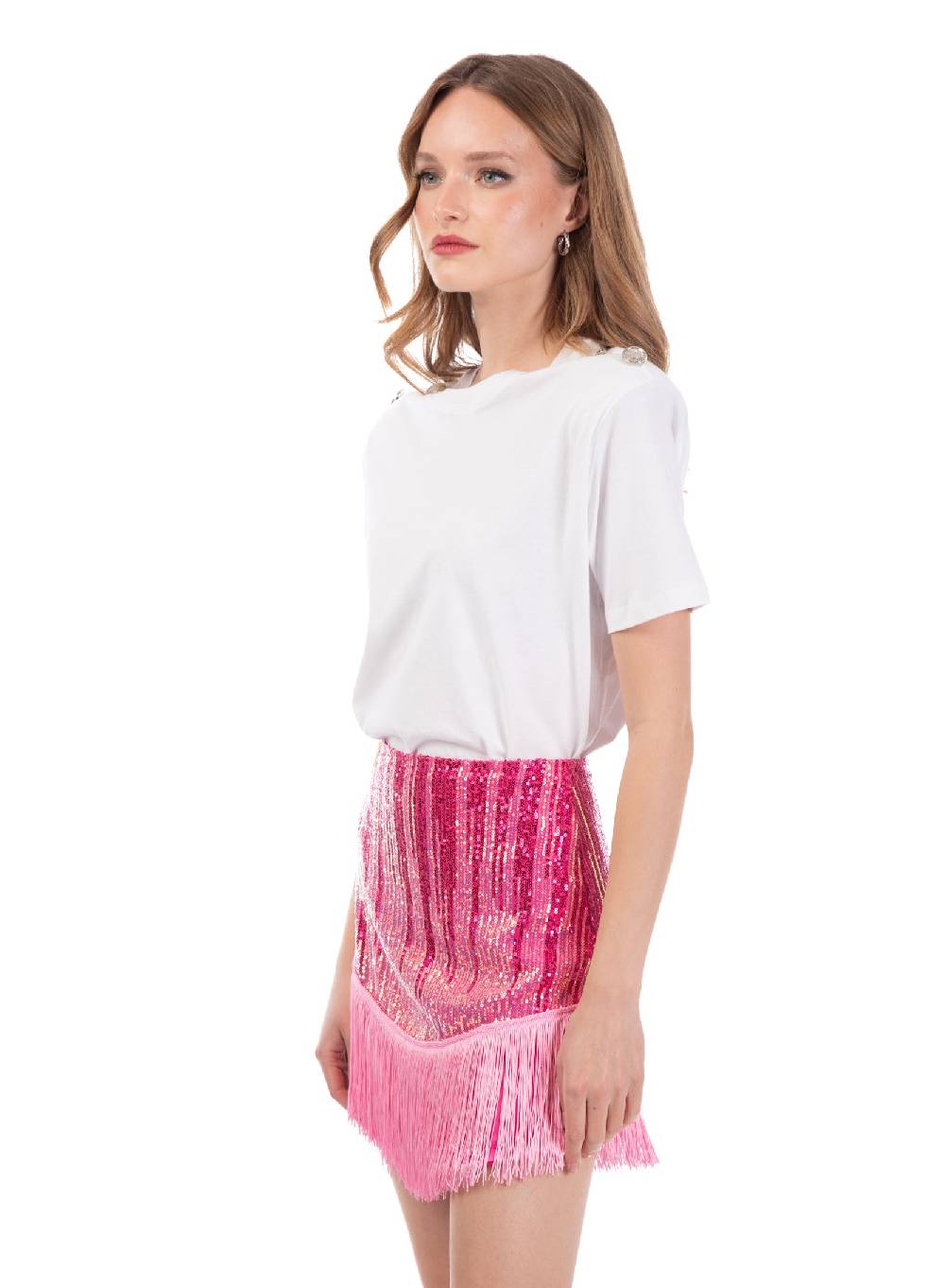 Le Volière Gonna di paillettes degradè con frange Promozione