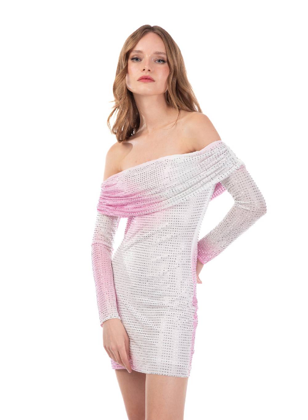 Le Volière Vestito bianco e rosa con strass argento Soddisfazione Garantita