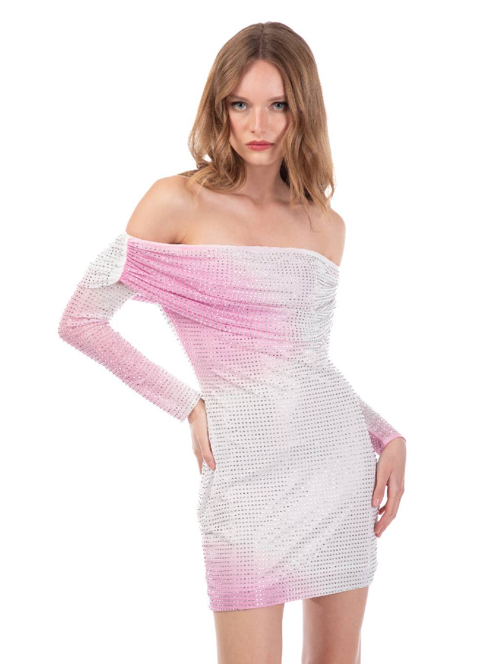 Le Volière Vestito bianco e rosa con strass argento Soddisfazione Garantita