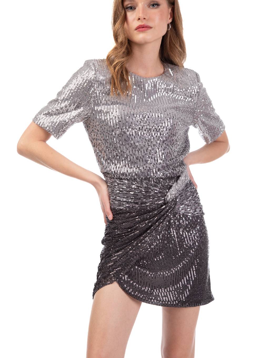 Le Volière Vestito di paillettes argento degradè Shopping Online