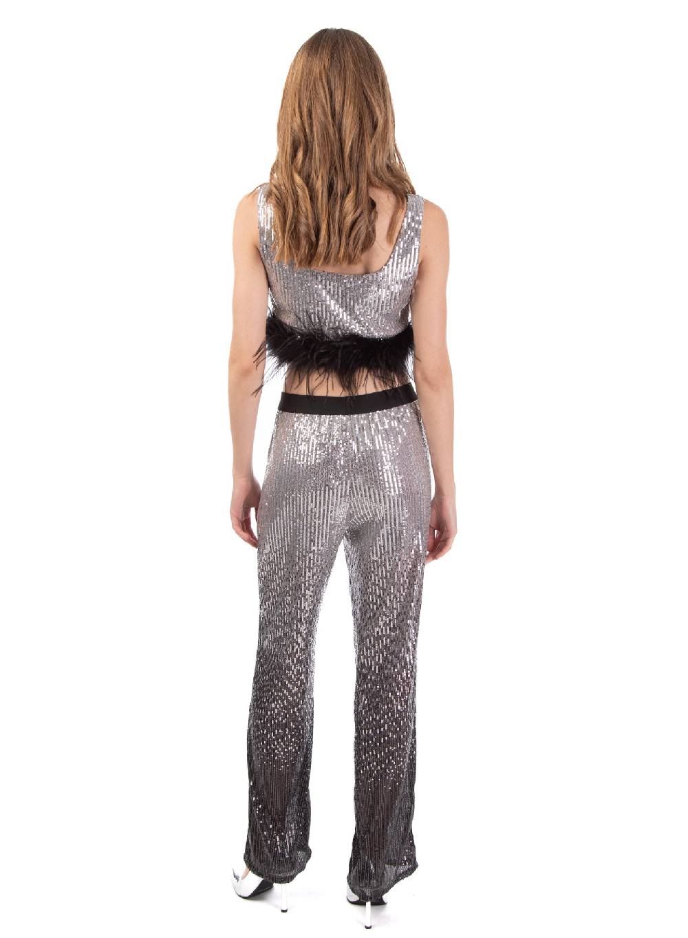 Le Volière Pantalone di paillettes argento degradè Affare Del Giorno