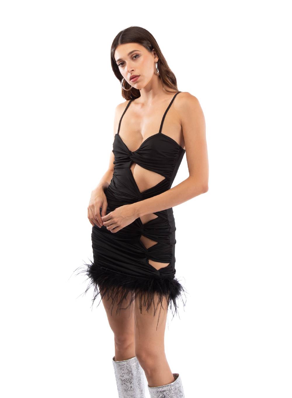 Le Volière BETHANY Vestito elasticizzato nero con fori Economico