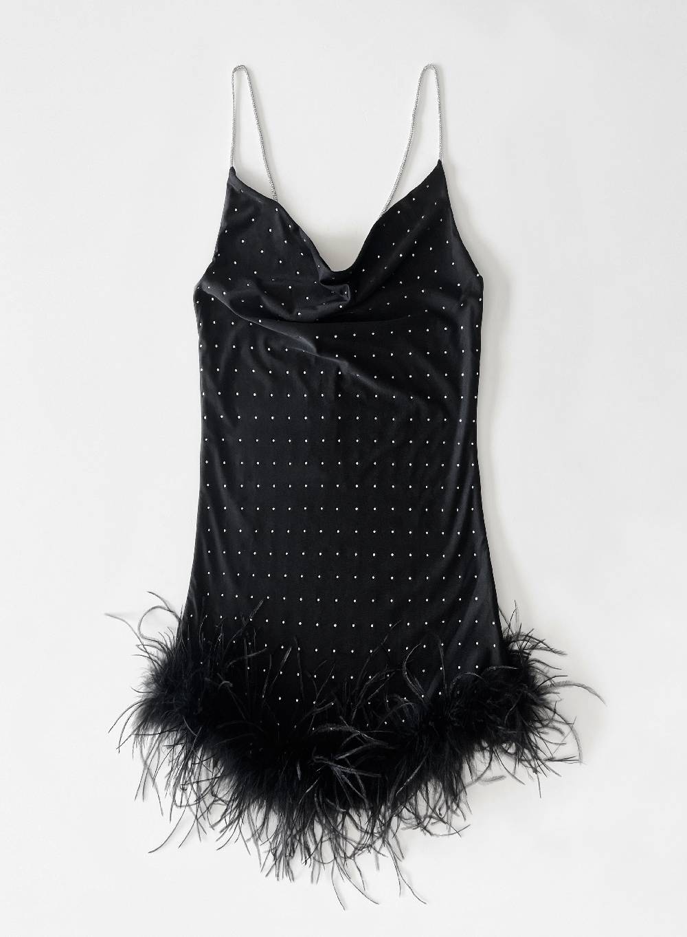Le Volière LAUREN Vestito nero con strass e piume nere Hotsell