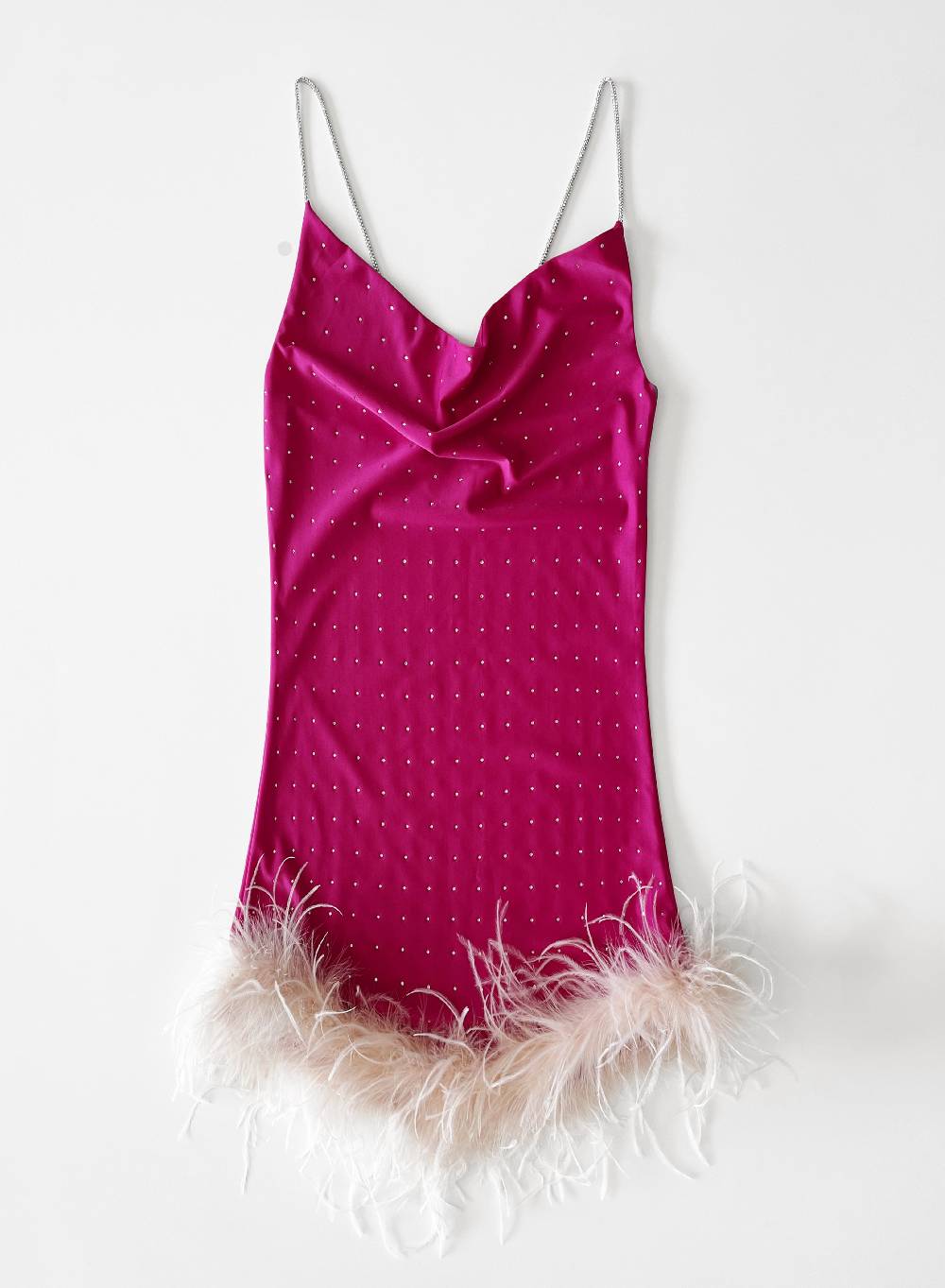 Le Volière LAUREN Vestito fucsia con strass e piume rosa I Più Venduti